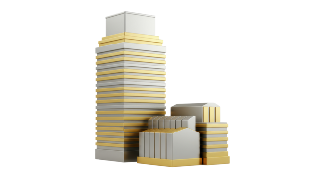 Isolated 3D Render of Modern City Buildings