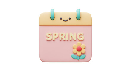Isolated Spring Calendar with Smiling Face and Flower