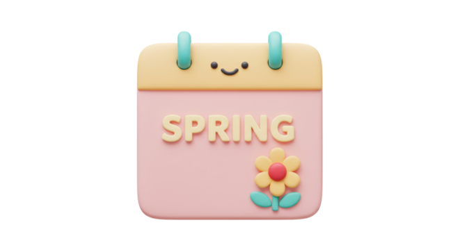 Isolated Spring Calendar with Smiling Face and Flower