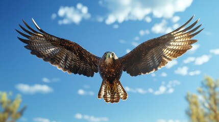 Fototapeta premium Majestic Eagle in Flight Against a Blue Sky with Clouds
