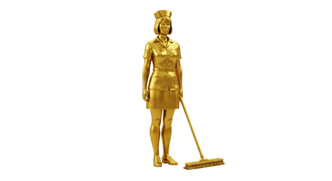 Isolated Golden Cleaning Lady with Mop