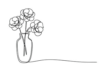 Elegant SingleLine Drawing of Flowers in a Glass Vase