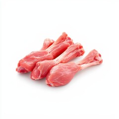 Fresh raw chicken drumsticks on a white background.