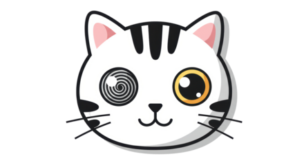Isolated Cartoon Cat Face with Hypnotic Swirl Eye and Playful Expression