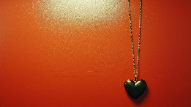 Heart-Shaped Pendant Necklace on Bright Red Background