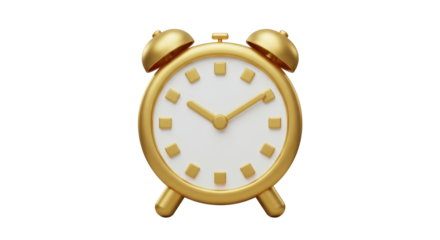 Isolated Golden Alarm Clock with Classic Design