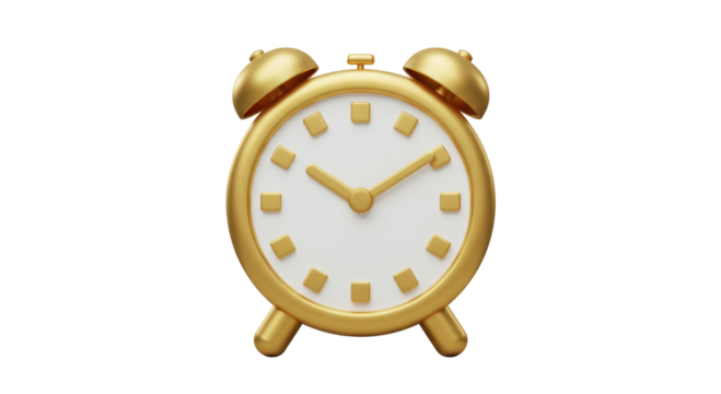 Isolated Golden Alarm Clock with Classic Design