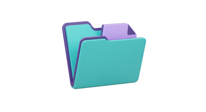 Isolated 3D File Folder Icon in Teal and Purple