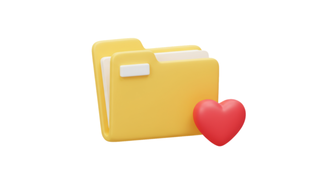 Isolated Yellow Folder with Heart Icon for Favorite Files