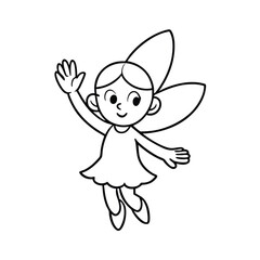 Little Fairy Line Art – Magical Forest Illustration, Fantasy Clipart Icon