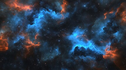 Obraz premium Cosmic nebula with blue and orange hues.