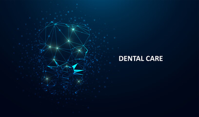 Dental care tooth. Digital technologies in dentistry. Polygonal futuristic style. Graphic concept for your design