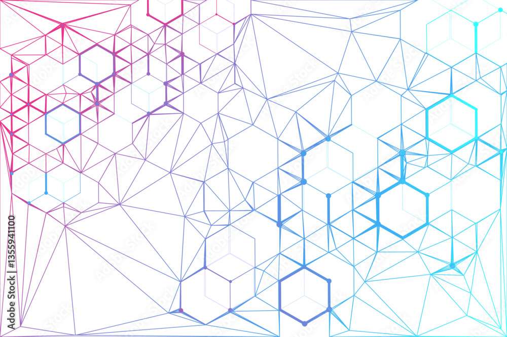 Poster abstract polygonal and hexagons space. triangles with connecting dots and lines. background concept 