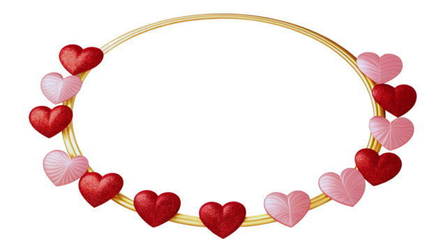 Romantic Gold Ring Frame with Red and Pink Glitter Hearts for Valentine's Day