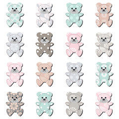 Nice scrapbook teddy bears on white background art decor sticher design set collection	
