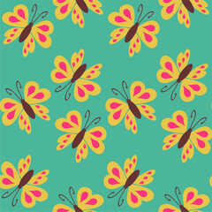 Obraz premium Seamless vector illustration print pattern background wallpaper with butterflies summer spring for textile, paper, pack etc 