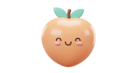 Isolated Smiling Peach with Leaves Cartoon