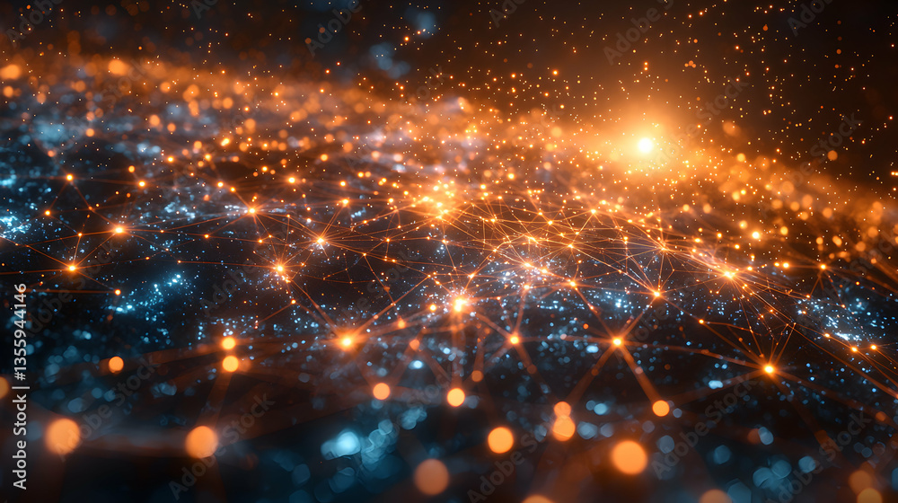 Poster abstract glowing digital network art design with connecting points and lines. ideal for technology o
