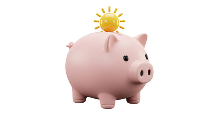 Isolated Piggy Bank with Sun on Top, Symbolizing Savings and Growth