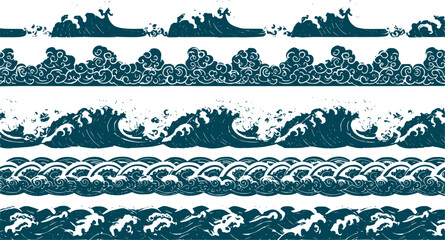 Fototapeta premium asian wave border. cloud pattern tile. water sea waves vector set