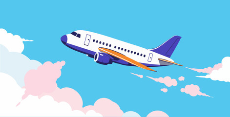 irplane Flying Above the Clouds Vector Illustration