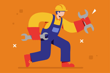 Dynamic Construction Worker with Tools Vector Illustration