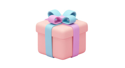 Isolated Gift Box Wrapped with Pastel Ribbons