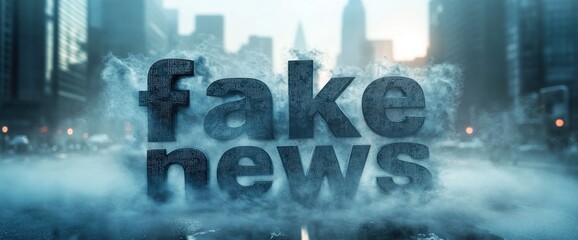 impactful depiction of fake news concept amidst urban setting shrouded in mystery and fog effect