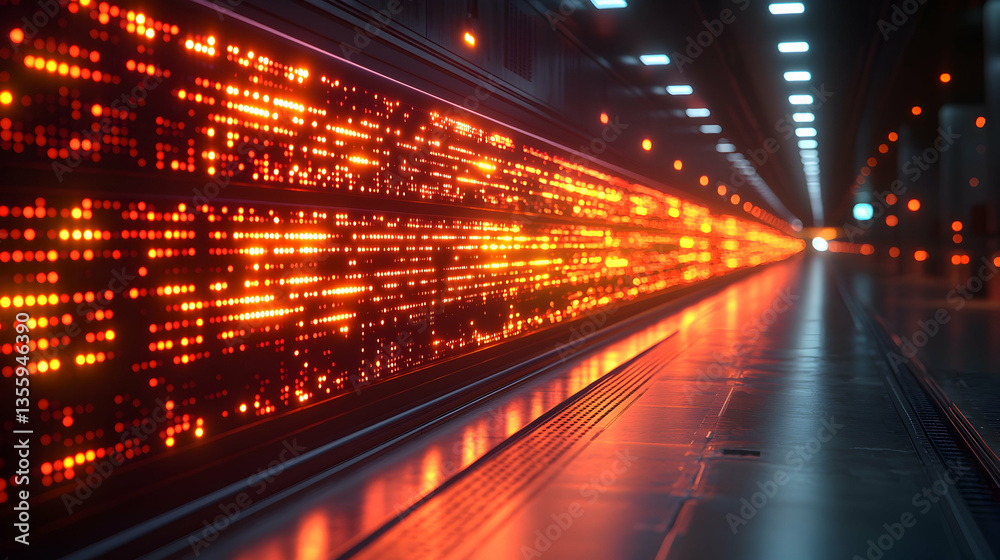 Poster an illuminated tunnel with data streams. suggestion a futuristic data center for ai research and inf