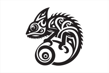 Chameleon Silhouette Vector with Curled Tail