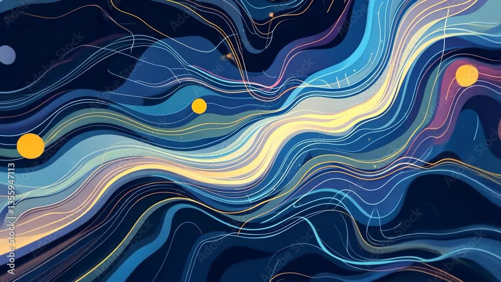 Poster colorful abstract fluid motion with flowing lines and dynamic patterns