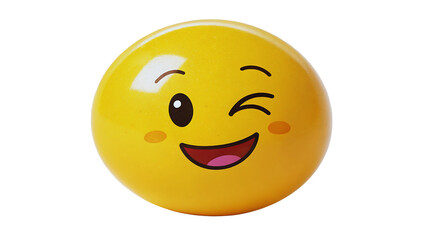 Fototapeta premium Happy Easter Egg Emoji, Winking Smiling Face, 3D Render, Yellow, Cute
