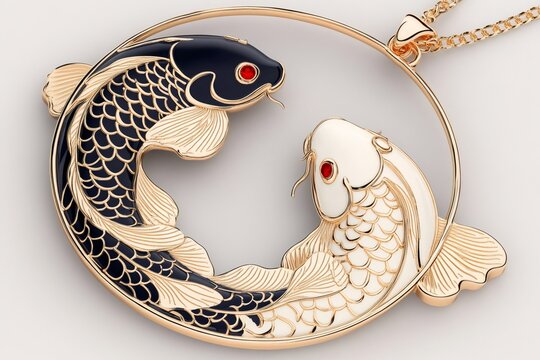 Gold pendant with two koi carps forming yin yang symbol