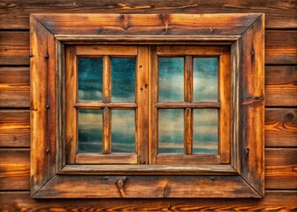 Fototapeta premium Isolated antique window: a six-pane, rustic brown sash within an old wooden frame.