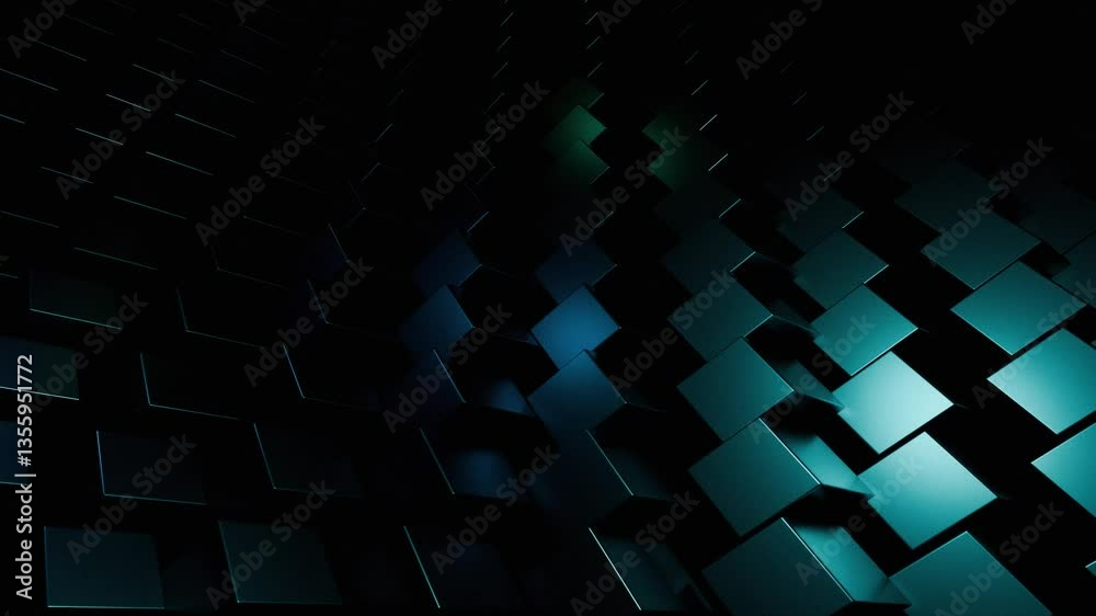 Wall mural abstract dark teal cubes: a digital 3d render background 4k loop