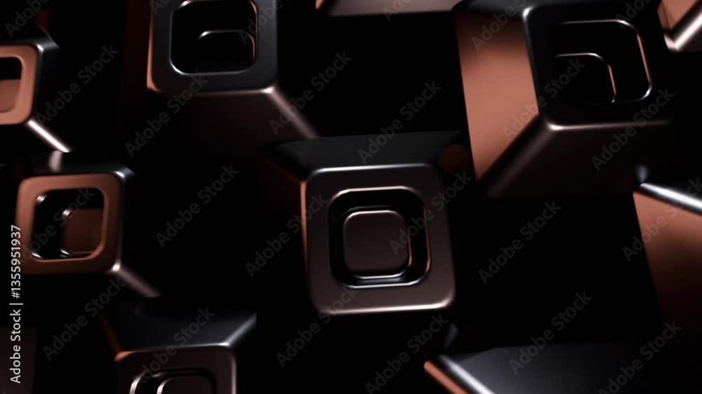 Poster abstract metallic cubes: dark elegance in 3d 4k loop