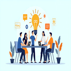 Innovative Teamwork and Brainstorming Session in a Modern Workspace, Innovative ideas, teamwork and brainstorming, workspace