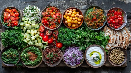 Fototapeta premium Top view of Iftar or Suhoor served in Ramadan HD 8K wallpaper Photographic Image