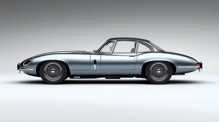 Fototapete Oldtimer Silver jaguar e-type shining in studio shot, embodying automotive elegance  © Andres Mejia
