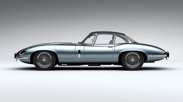 Fototapeta Silver jaguar e-type shining in studio shot, embodying automotive elegance