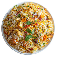 Saffron Almond Rice PNG with Aromatic Yellow Basmati, Whole Almonds, Fresh Herbs, and Vibrant Saffron Strands &ndash; High-Quality Stock Image for Culinary Presentation and Recipe Design