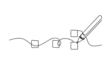 Connecting Ideas Simple Line Drawing of Linked Squares and Pen