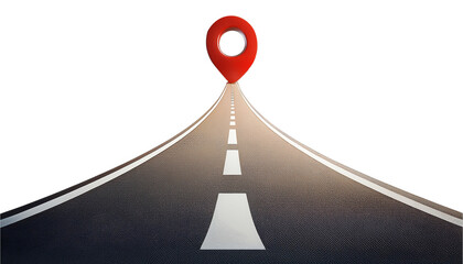 Road to Destination: A visually striking image of a road, a symbol of journey, with a vibrant red location marker indicating a destination, evoking a sense of exploration and purpose.