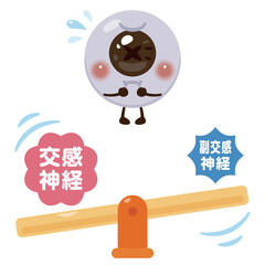 バランスが崩れた自律神経と不健康な目のキャラクターイラスト