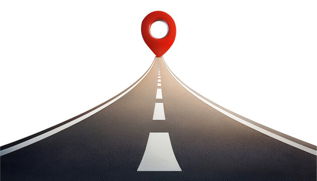 Road to Destination: A visually striking image of a road, a symbol of journey, with a vibrant red location marker indicating a destination, evoking a sense of exploration and purpose.
