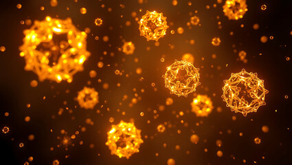 <Virus and Cell Structure: Abstract Glowing Background in Digital Microbiology Art>