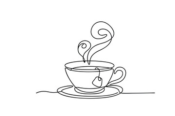 SingleLine Teacup Drawing Hot Beverage, Steam, Relaxation, Minimalist Art