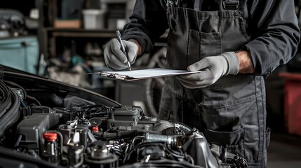 Mechanic inspecting an engine for maintenance.