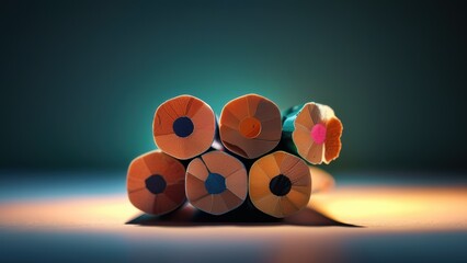 A close-up view of colorful pencil tips against a dark background.
