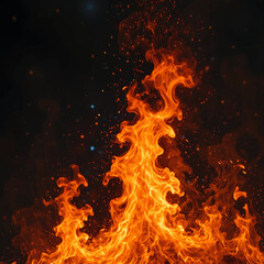 Fototapeta premium Fiery flames on a black background with intense heat and vibrant orange and red colors